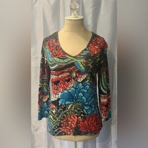 Chico’s Design Long Sleeve V-Neck Women's Size 0 Multi Color Lightweight Shirt